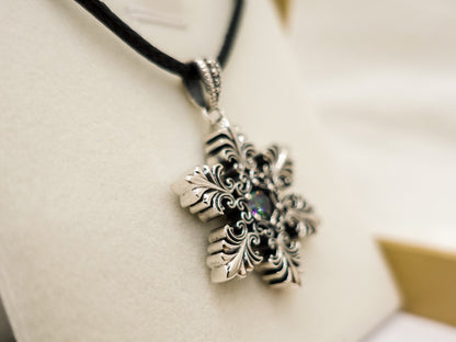Sterling Silver Winter-themed Pendant for Men Women, Handcrafted Sparkling Snowflake, Unisex Jewelry gift