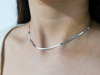 Sterling Silver Omega Chain Necklace: Shiny Modern Jewelry, Adjustable Length