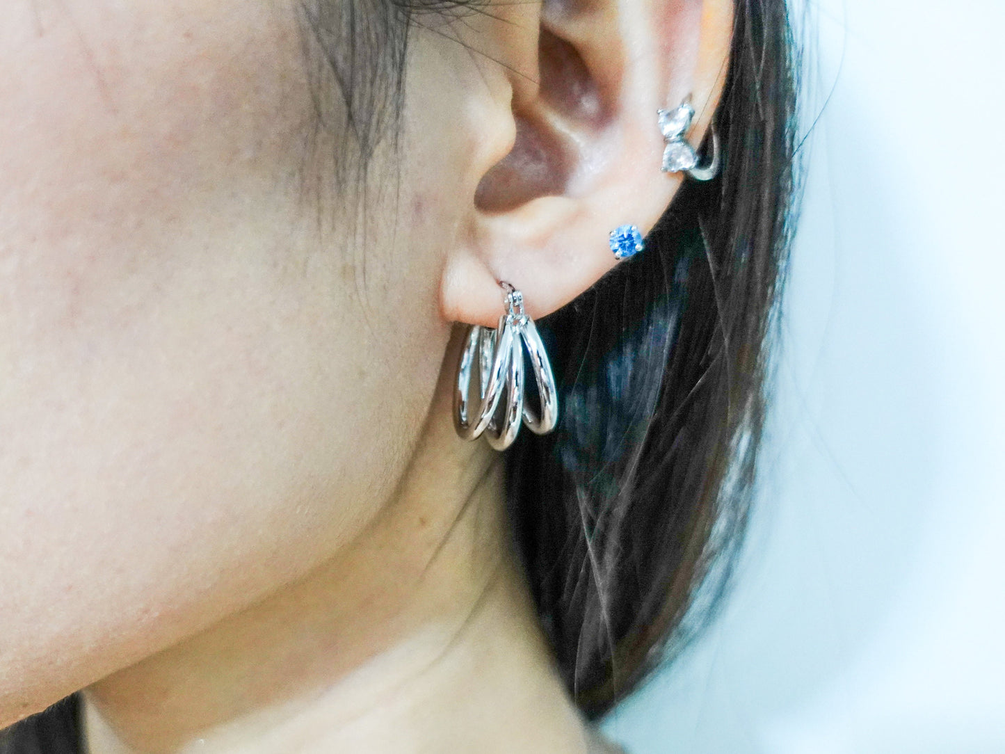 Sterling Silver Triple Hoop Earrings, Modern Hoop Earrings, Everyday Lightweight Earrings Classic Jewelry, Minimalist Style