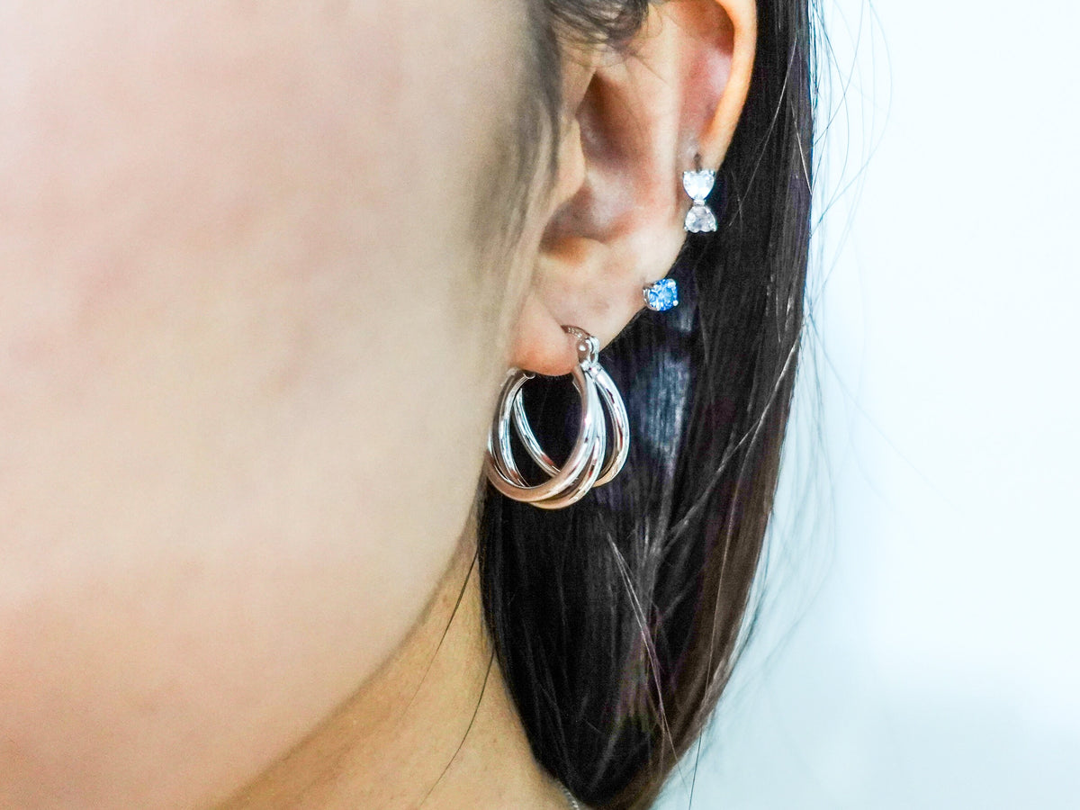 Sterling Silver Triple Hoop Earrings, Lightweight Gold-Filled Accents