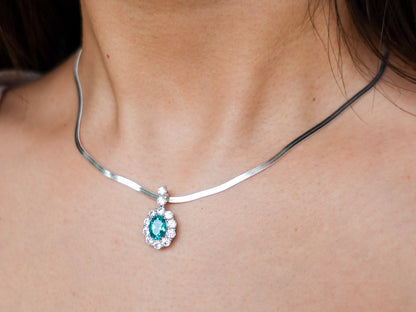 Paraiba Pendant Necklace Sterling Silver, Lab Diamond Blue Gemstone Gift for Mom