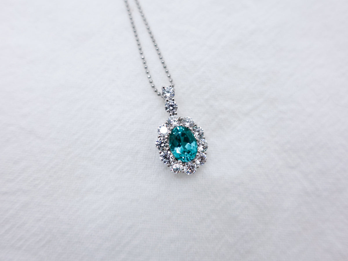 Paraiba Pendant Necklace Sterling Silver, Lab Diamond Blue Gemstone Gift for Mom