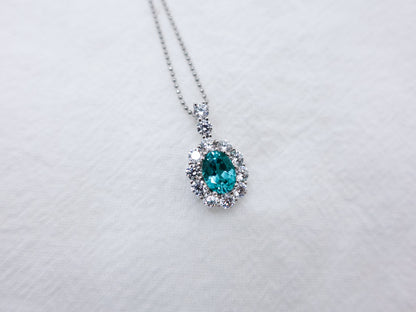 Paraiba Pendant Necklace Sterling Silver, Lab Diamond Blue Gemstone Gift for Mom