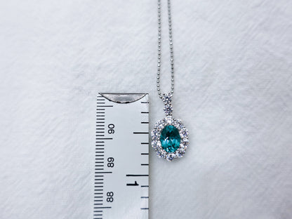 Paraiba Pendant Necklace Sterling Silver, Lab Diamond Blue Gemstone Gift for Mom
