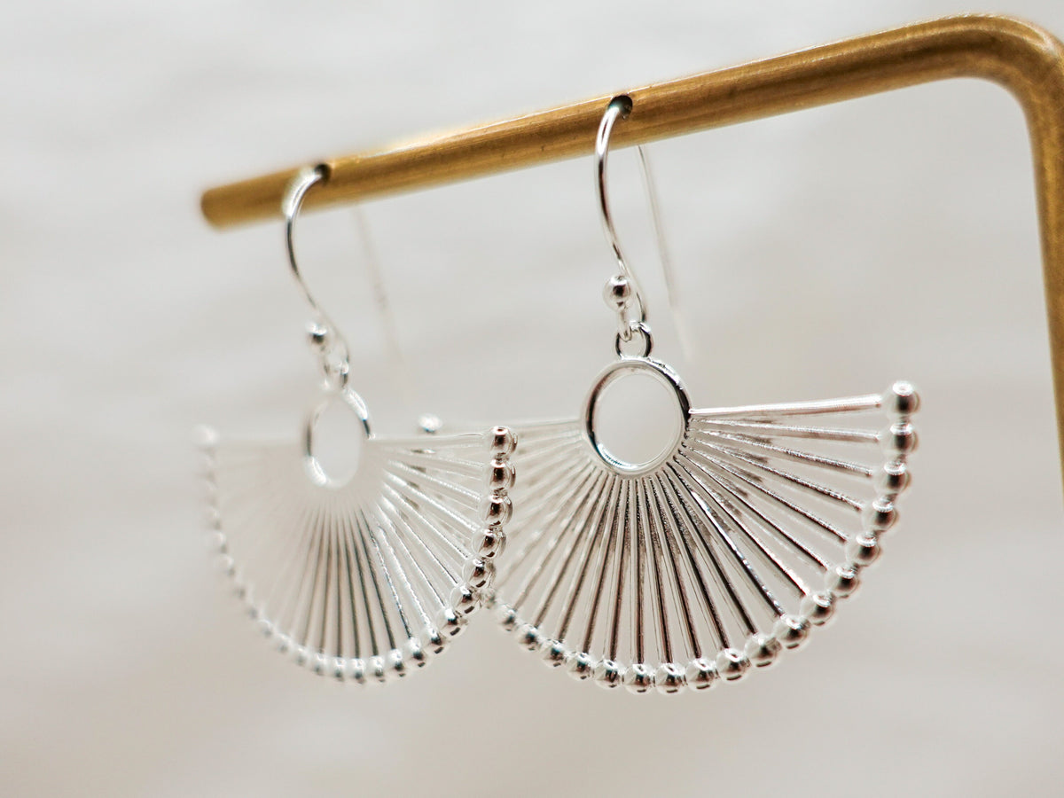 925 Sterling Silver Fan Earrings: Modern Art Deco Jewelry