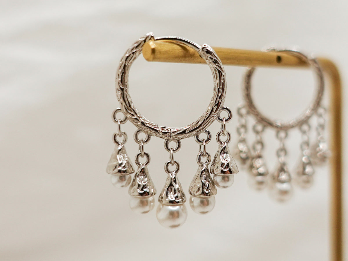 925 Sterling Silver Pearl Hoop Earrings: Dangle Tassel, Elegant Jewelry Gift
