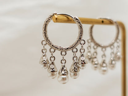 925 Sterling Silver Pearl Hoop Earrings: Dangle Tassel, Elegant Jewelry Gift