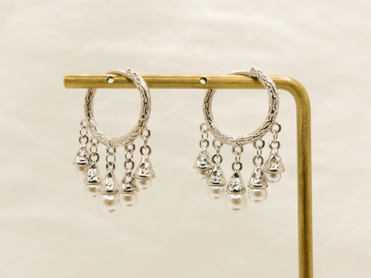 925 Sterling Silver Pearl Hoop Earrings: Dangle Tassel, Elegant Jewelry Gift