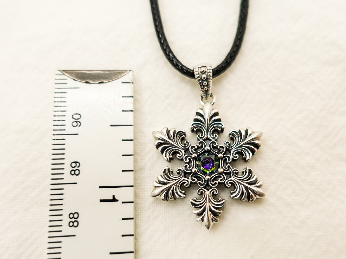 Sterling Silver Winter-themed Pendant for Men Women, Handcrafted Sparkling Snowflake, Unisex Jewelry gift