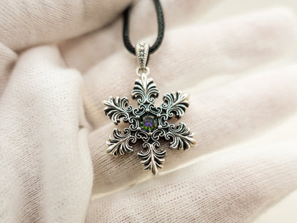 Sterling Silver Winter-themed Pendant for Men Women, Handcrafted Sparkling Snowflake, Unisex Jewelry gift