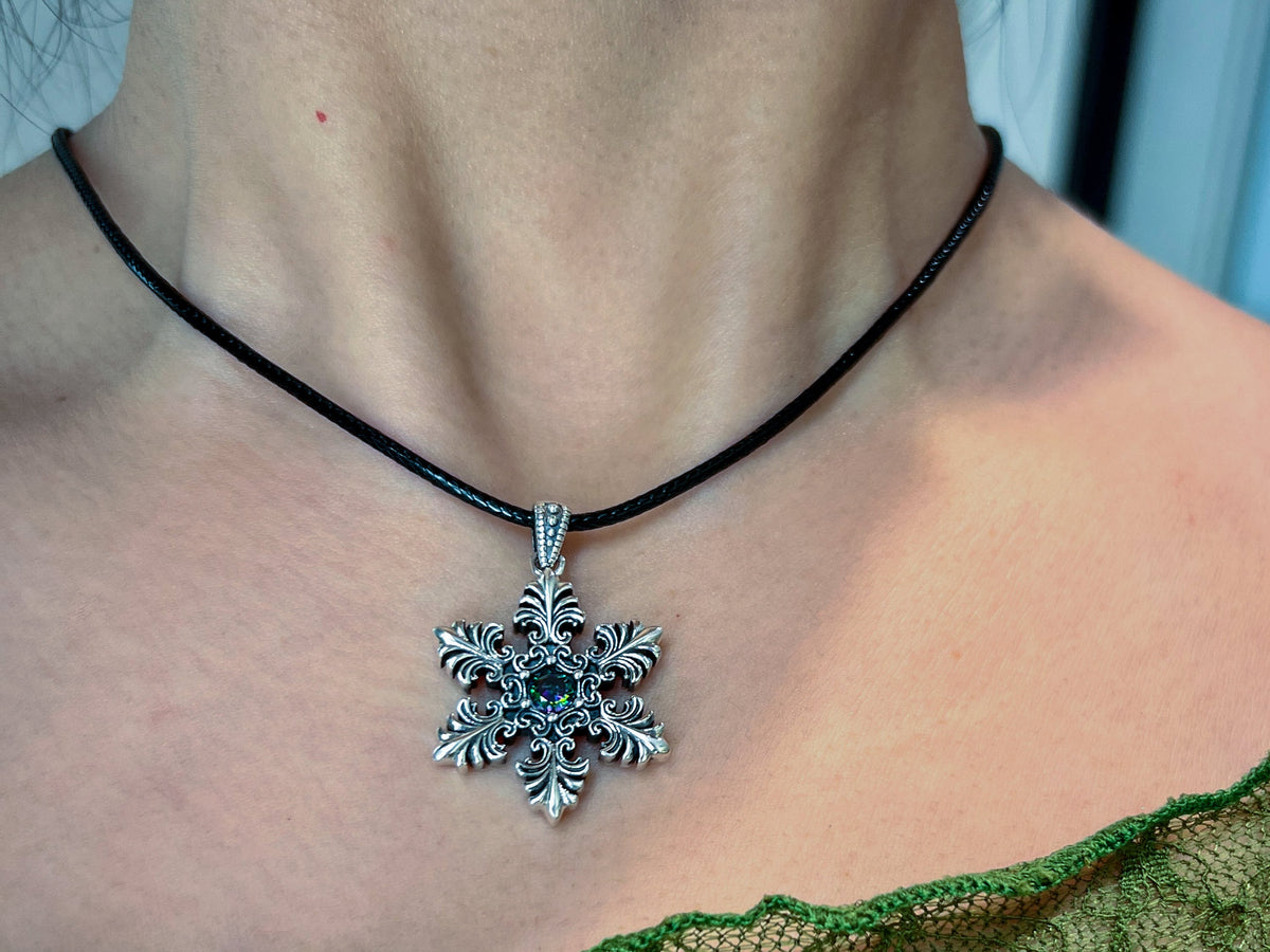 Sterling Silver Winter-themed Pendant for Men Women, Handcrafted Sparkling Snowflake, Unisex Jewelry gift