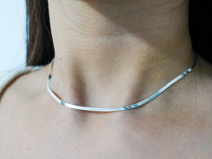 Sterling Silver Omega Chain Necklace: Shiny Modern Jewelry, Adjustable Length