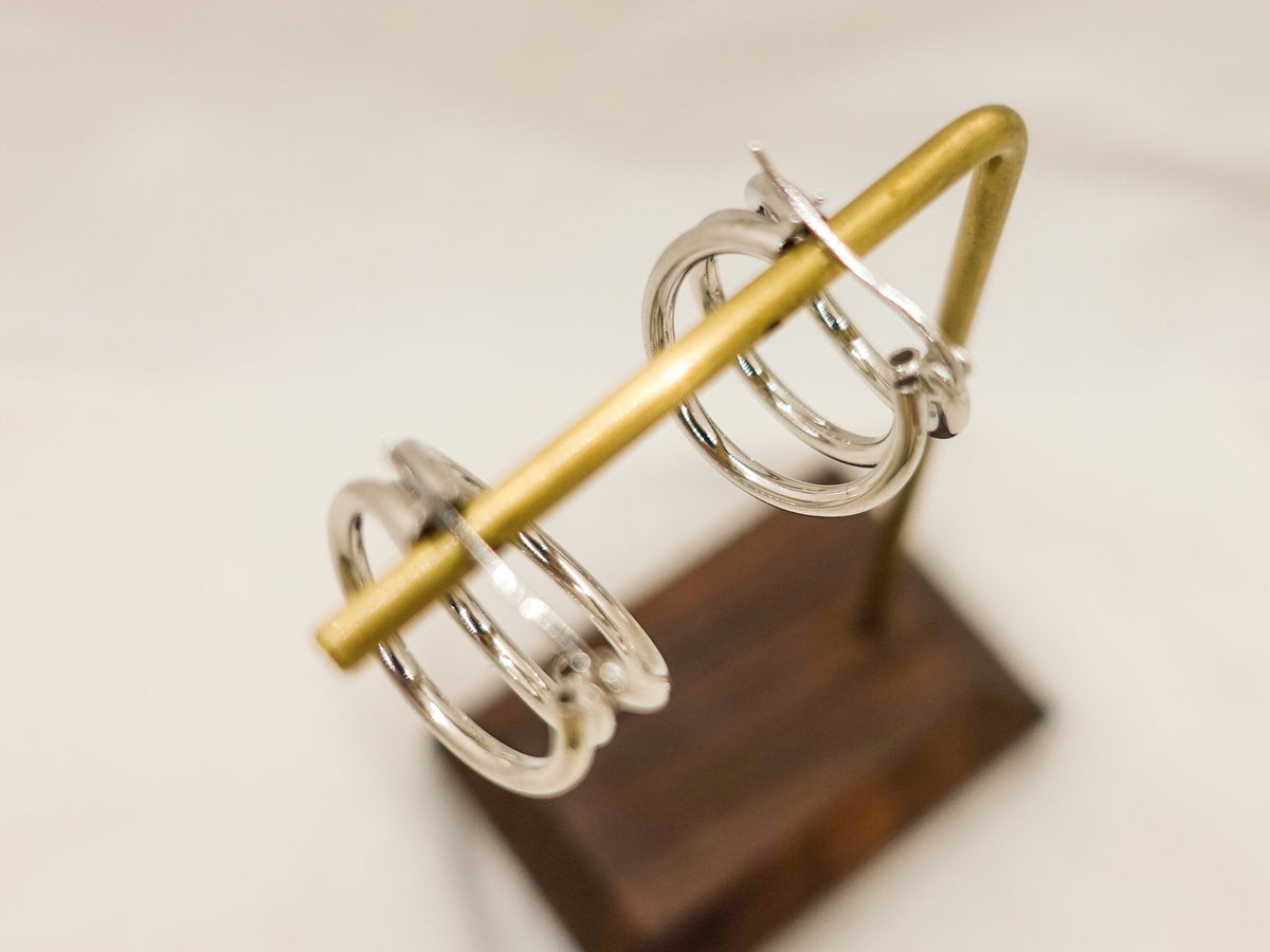 Sterling Silver Triple Hoop Earrings, Lightweight Gold-Filled Accents