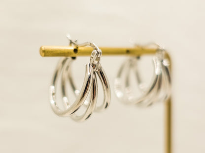 Sterling Silver Triple Hoop Earrings, Modern Hoop Earrings, Everyday Lightweight Earrings Classic Jewelry, Minimalist Style
