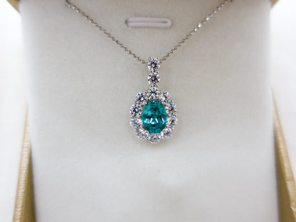 Paraiba Pendant Necklace Sterling Silver, Lab Diamond Blue Gemstone Gift for Mom