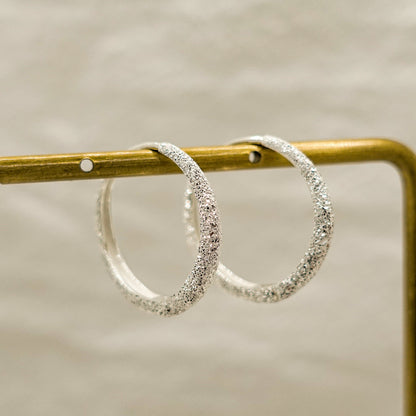 Sterling Silver Sparkle Hoop Earrings: Minimalist Star-Dust Hoops