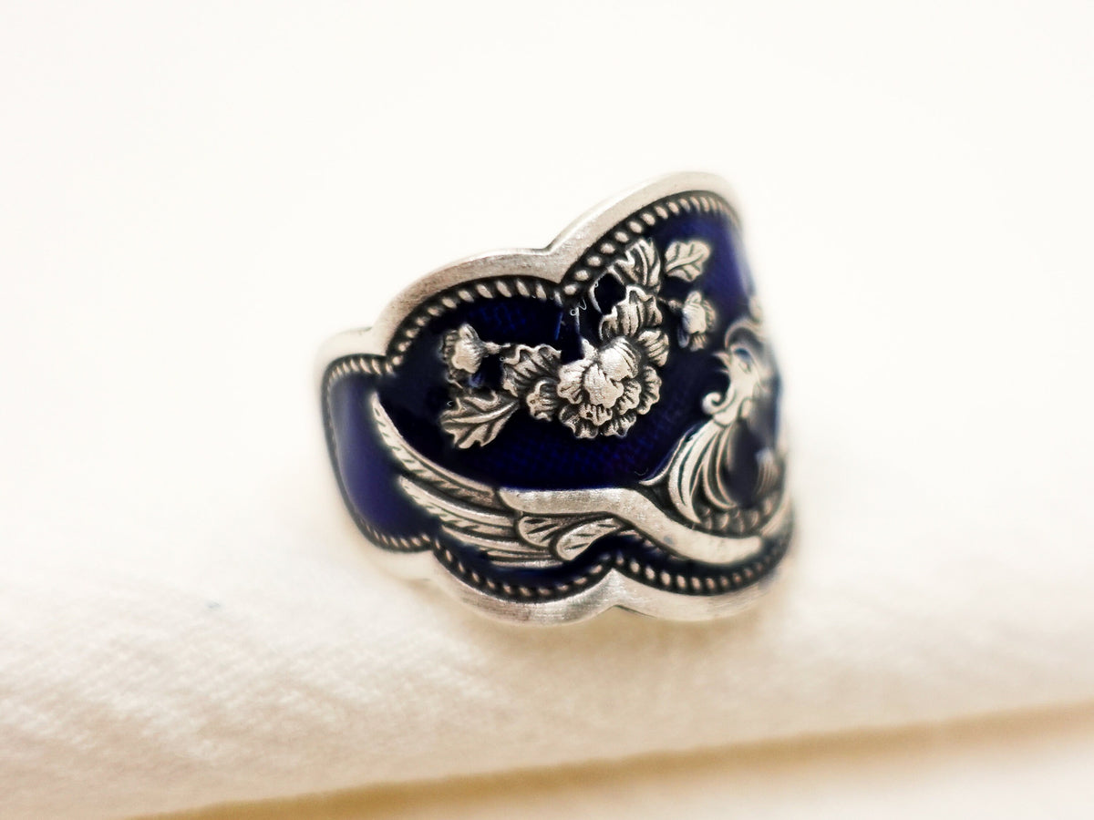 Sterling Silver Phoenix Ring: Adjustable Enamel Firebird Jewelry