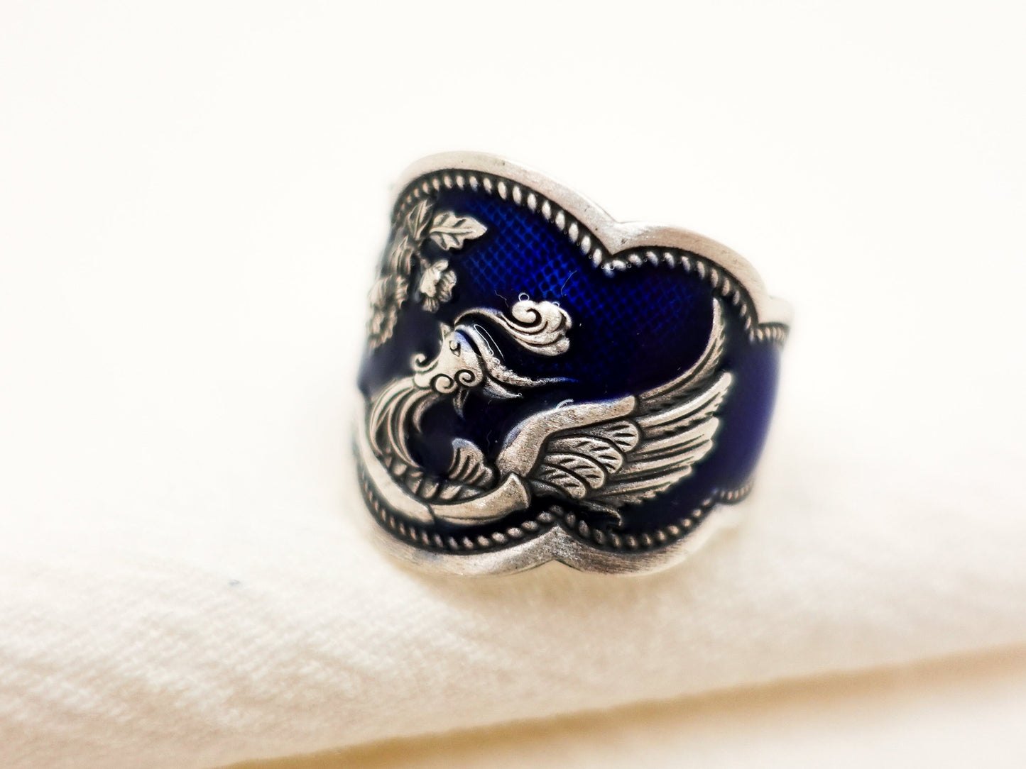 Sterling Silver Phoenix Rising Ring, Phoenix Thumb Ring, Adjustable Ring, Mythical Creature Jewelry, Unisex Silver Firebird Ring