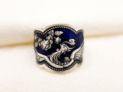 Sterling Silver Phoenix Ring: Adjustable Enamel Firebird Jewelry
