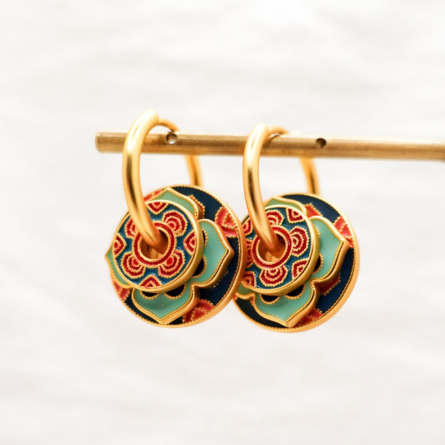Unique 4 in 1 Vibrant Stackable Vintage Style Earrings, Elegant Gold Hoop Earrings, Tibetan Colorful Earrings, Jewelry gift for her - TibiCollection