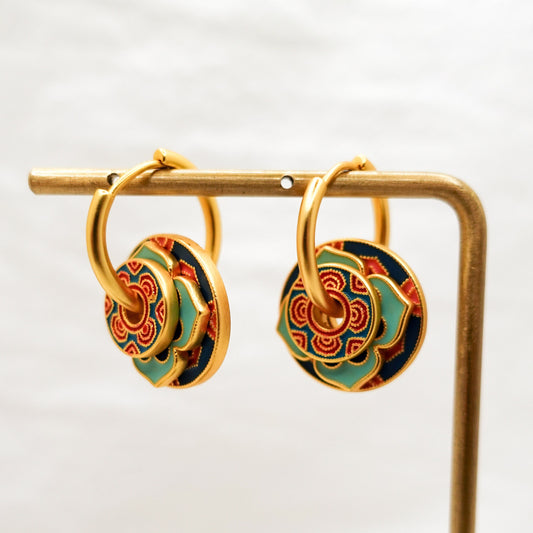 Unique 4 in 1 Vibrant Stackable Vintage Style Earrings, Elegant Gold Hoop Earrings, Tibetan Colorful Earrings, Jewelry gift for her - TibiCollection