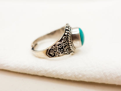 Sterling Silver Turquoise Ring: Adjustable Boho Tibetan Style