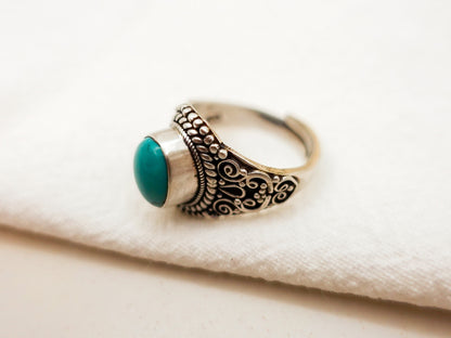 Sterling Silver Turquoise Ring: Adjustable Boho Tibetan Style