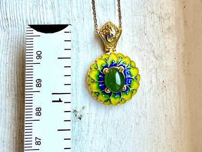 Gold Plated Sterling Silver Jade Pendant Necklace: Enamel Blessing Jewelry