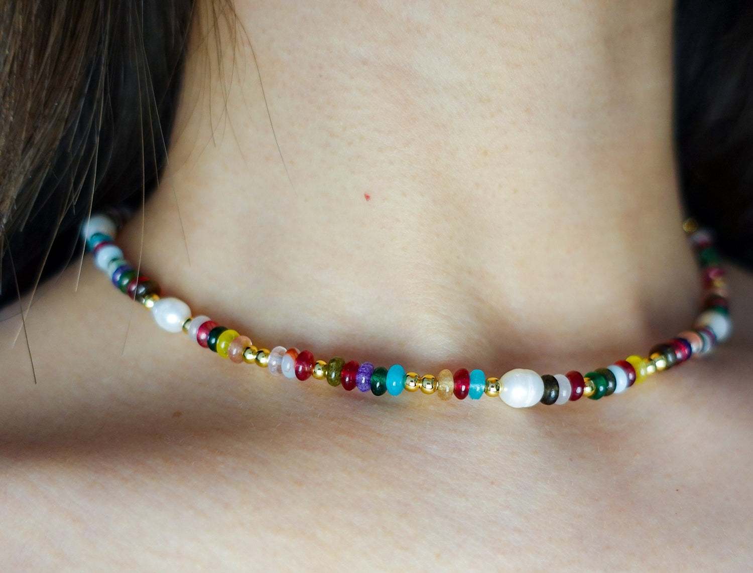 Multi Color Gemstone Necklace, Rainbow Necklace, Beach Necklace, Chakra Bracelet- Necklace, Summer Necklace, Bridesmaid Necklace - TibiCollection