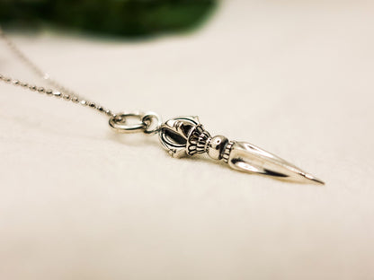 Sterling Silver Vajra Pendant Necklace: Tibetan Dorje, Zen Jewelry