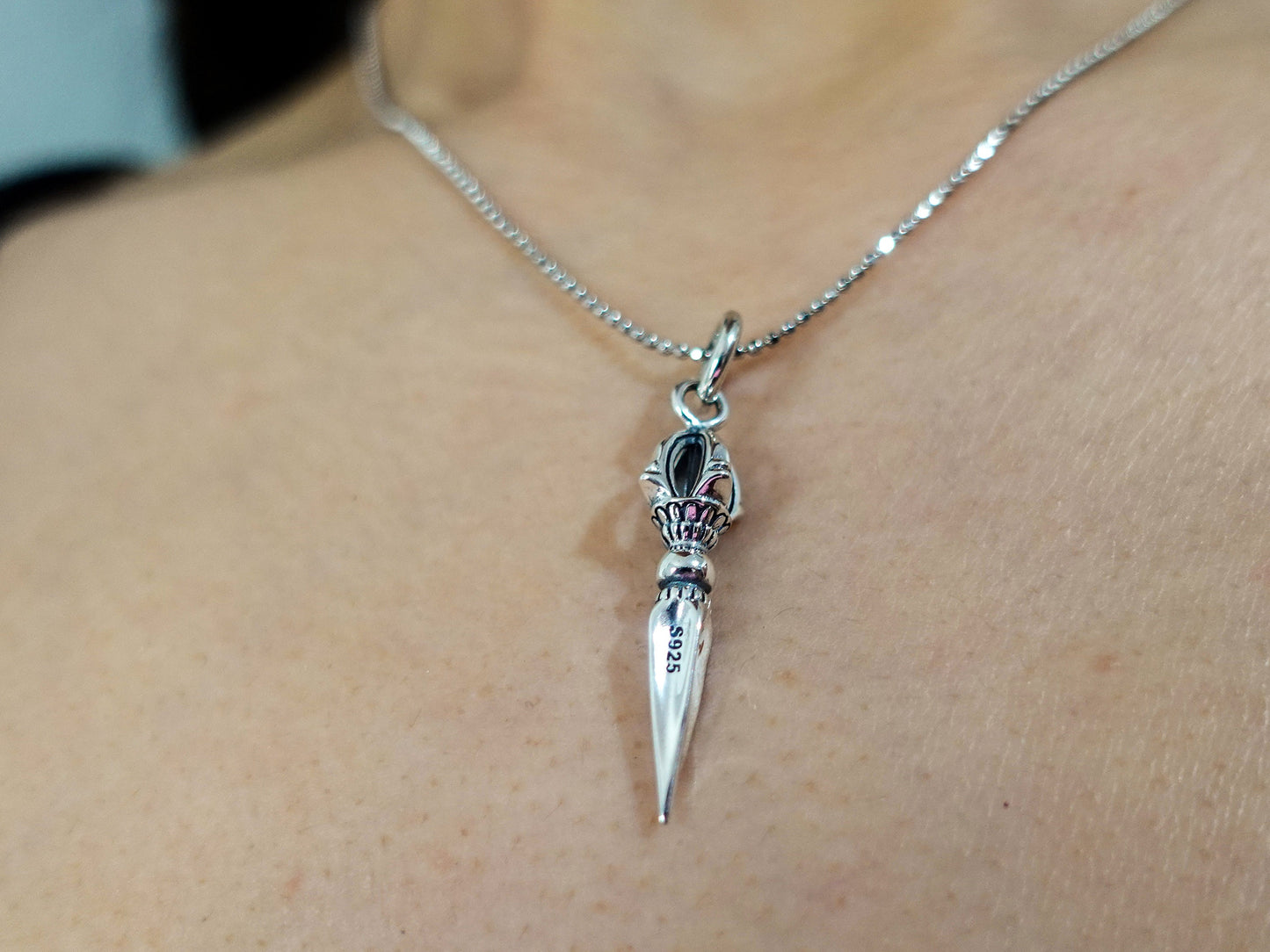 Sterling Silver Vajra Pendant Necklace: Tibetan Dorje, Zen Jewelry