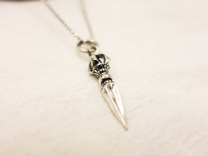 Tibetan Vajra Necklace, Sterling Silver Zen Necklace, Meditation Jewelry, Buddhism Necklace, Mens Women Healing Dorje Pendant