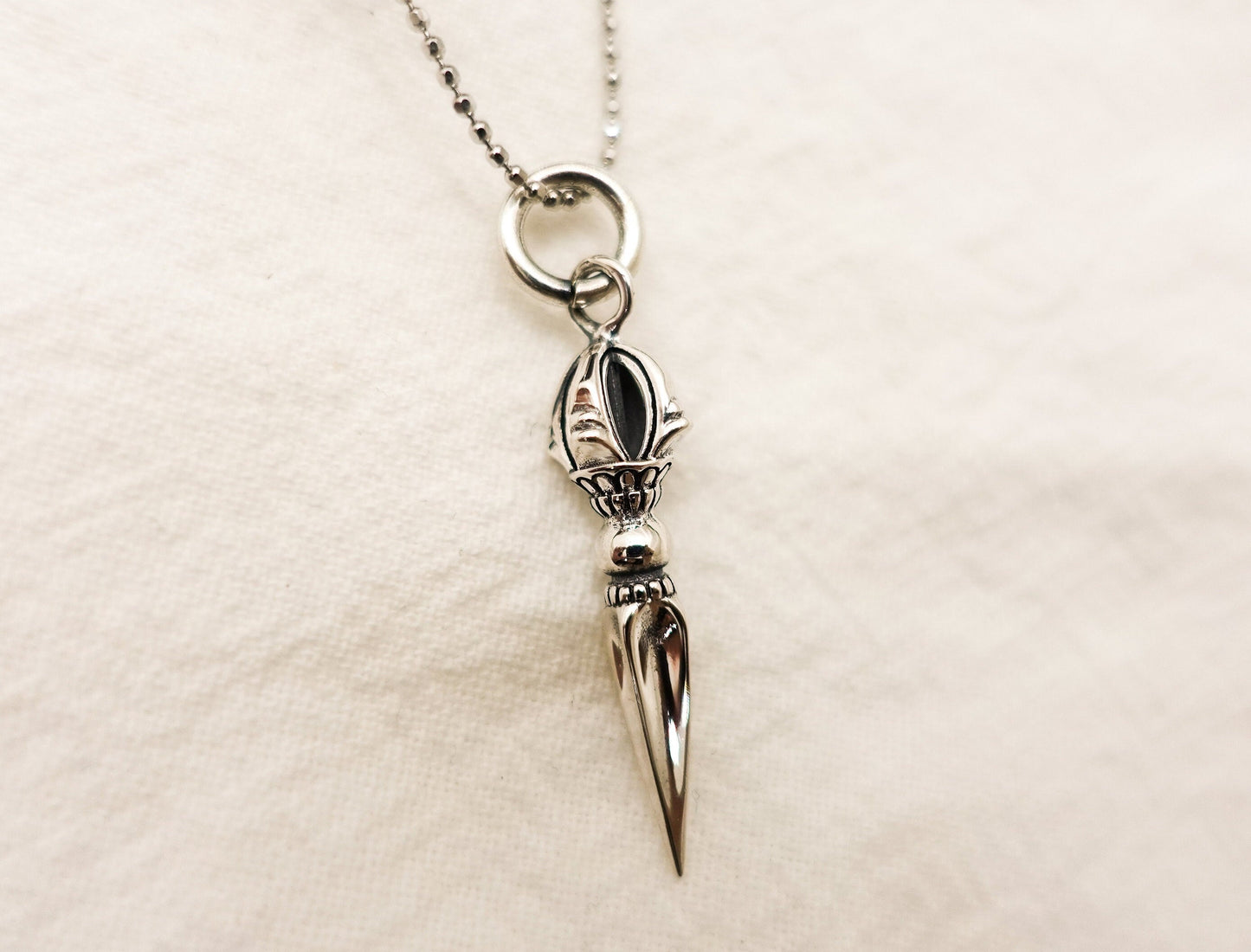 Sterling Silver Vajra Pendant Necklace: Tibetan Dorje, Zen Jewelry