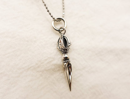 Sterling Silver Vajra Pendant Necklace: Tibetan Dorje, Zen Jewelry