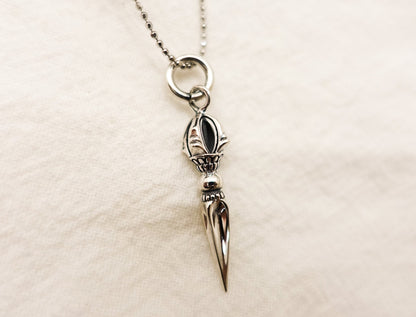 Tibetan Vajra Necklace, Sterling Silver Zen Necklace, Meditation Jewelry, Buddhism Necklace, Mens Women Healing Dorje Pendant