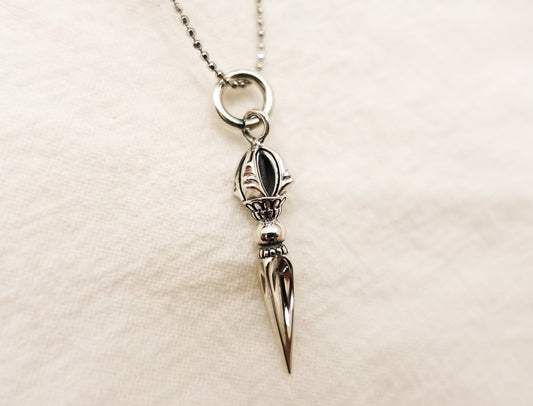 Tibetan Vajra Necklace, Sterling Silver Zen Necklace, Meditation Jewelry, Buddhism Necklace, Mens Women Healing Dorje Pendant