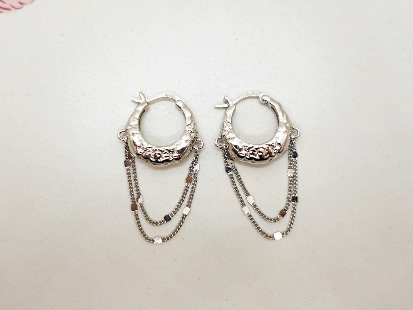 Sterling Silver Textured Tassel Hoop Earrings - Elegant Lightweight Design