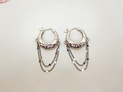 Sterling Silver Textured Tassel Hoop Earrings - Elegant Lightweight Design
