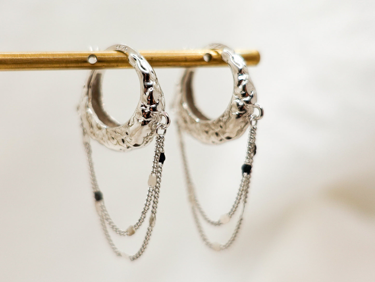 Sterling Silver Textured Tassel Hoop Earrings - Elegant Lightweight Design