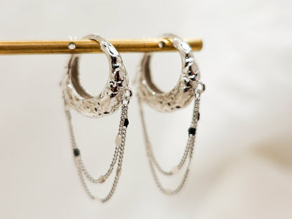 Sterling Silver Textured Tassel Hoop Earrings - Elegant Lightweight Design