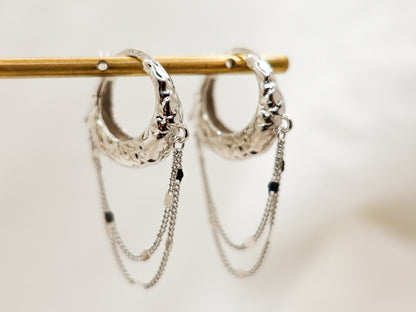 Sterling Silver Textured Hoop Earrings, Elegant Light Weight Small Everyday Hoop Earrings, Tassel Hoop Earrings, gift for her, gift for mom