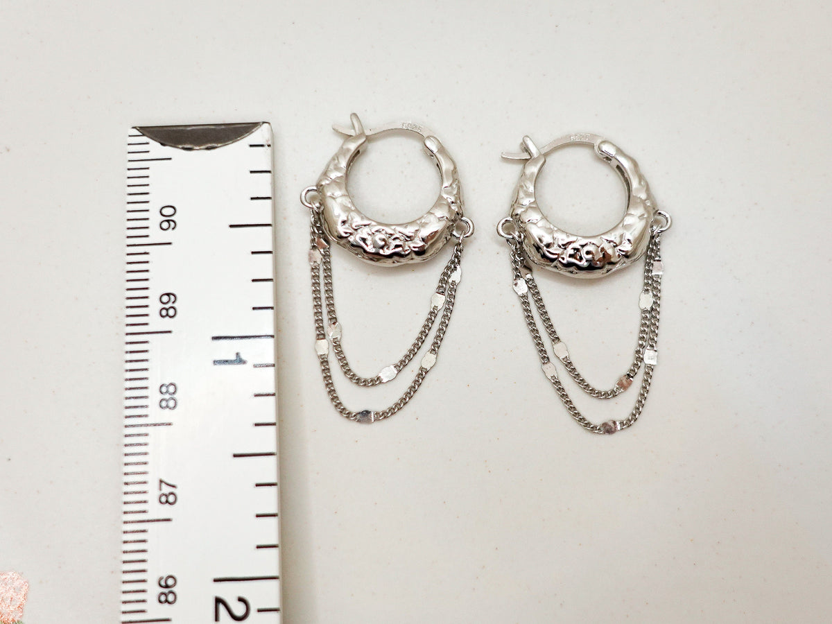 Sterling Silver Textured Tassel Hoop Earrings - Elegant Lightweight Design