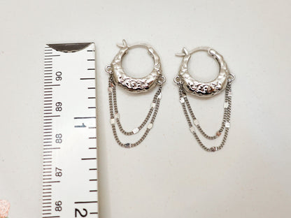 Sterling Silver Textured Tassel Hoop Earrings - Elegant Lightweight Design