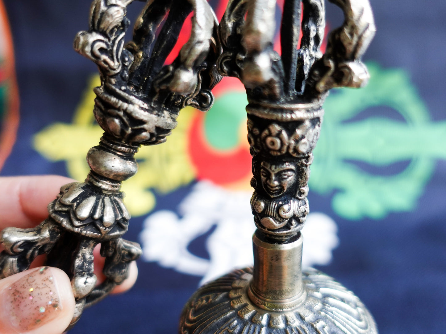 6" White Copper Tibetan Vajra Dorje Bell Set, Home Gift Chakra Meditation Mindfulness tools, Home Decor, Handmade Buddhist Birthday