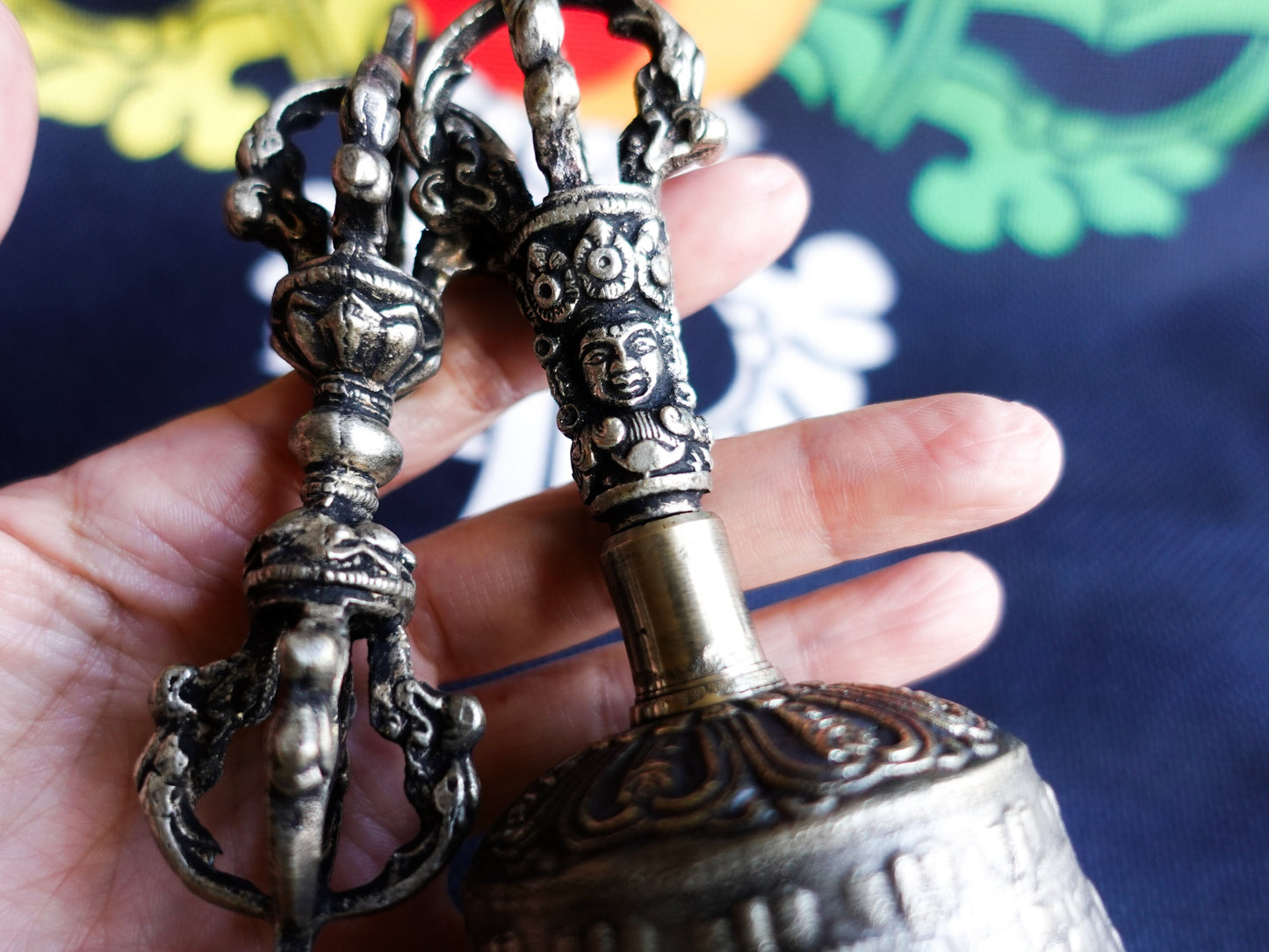 6" White Copper Tibetan Vajra Dorje Bell Set, Home Gift Chakra Meditation Mindfulness tools, Home Decor, Handmade Buddhist Birthday