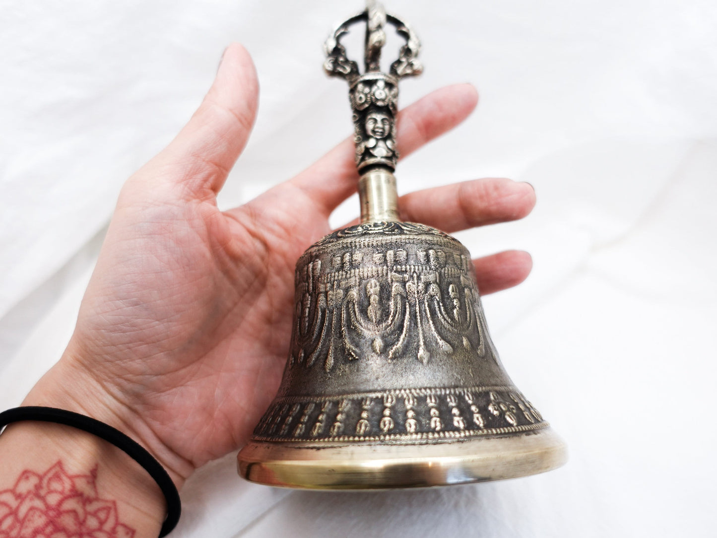 6" White Copper Tibetan Vajra Dorje Bell Set, Home Gift Chakra Meditation Mindfulness tools, Home Decor, Handmade Buddhist Birthday