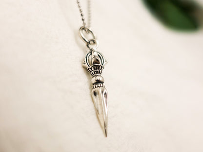 Tibetan Vajra Necklace, Sterling Silver Zen Necklace, Meditation Jewelry, Buddhism Necklace, Mens Women Healing Dorje Pendant