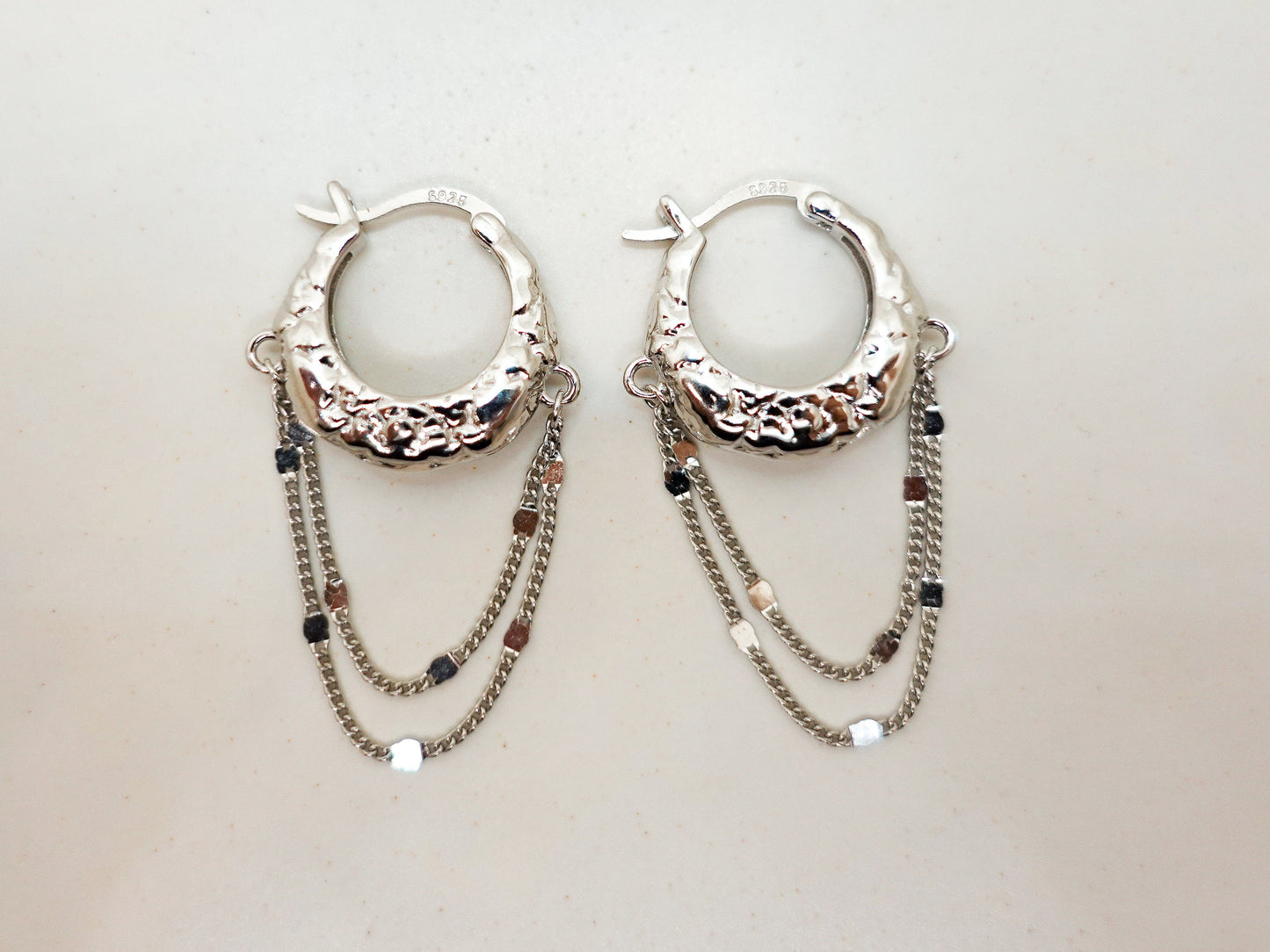 Sterling Silver Textured Tassel Hoop Earrings - Elegant Lightweight Design