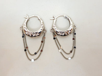 Sterling Silver Textured Tassel Hoop Earrings - Elegant Lightweight Design