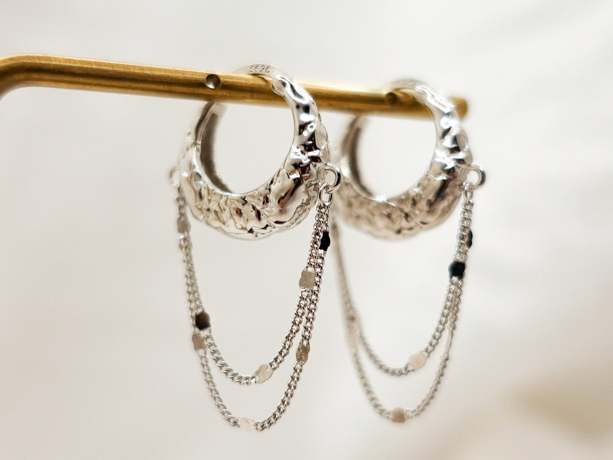 Sterling Silver Textured Tassel Hoop Earrings - Elegant Lightweight Design